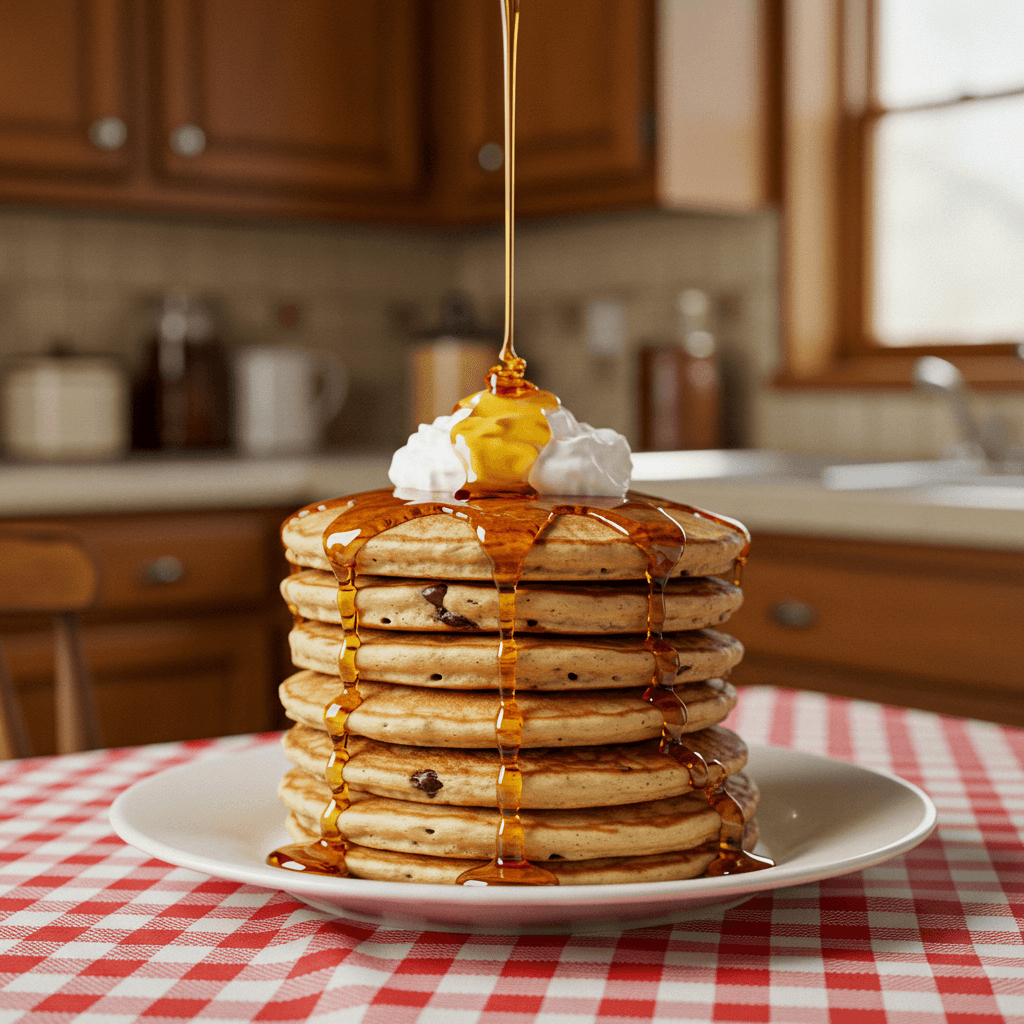 Delicious pancakes with maple syrup and berries
